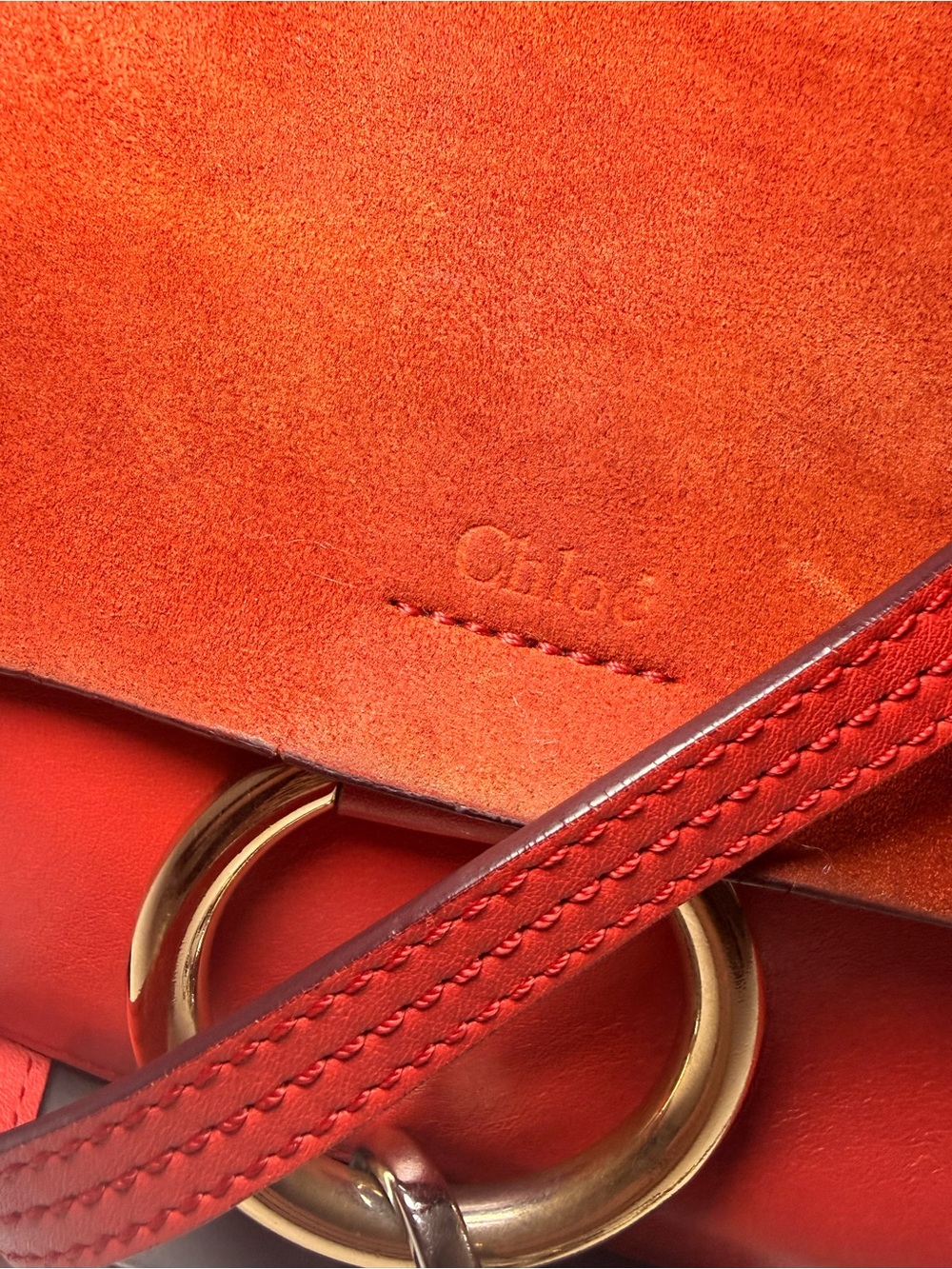 Chloé Faye Small Suede & Leather Crossbody Shoulder Bag – Red / Rust - Picture 11 of 12